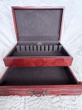 Reed & Barton Two-Tier Wooden Flatware Storage Chest